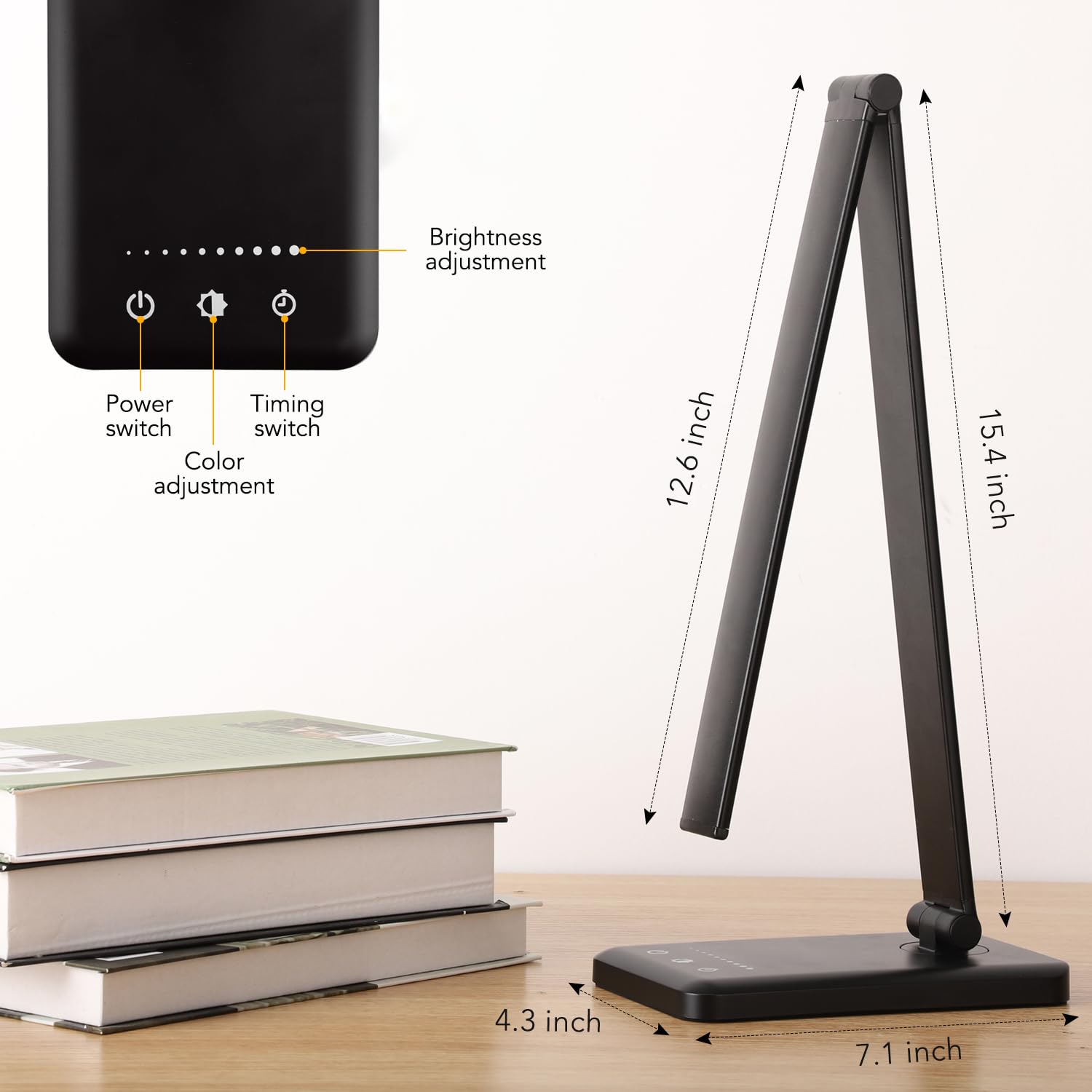 Schreibtischlampe mit USB-Ladeanschluss, 5 Farbmodi, 10 Helligkeiten, Schwarz