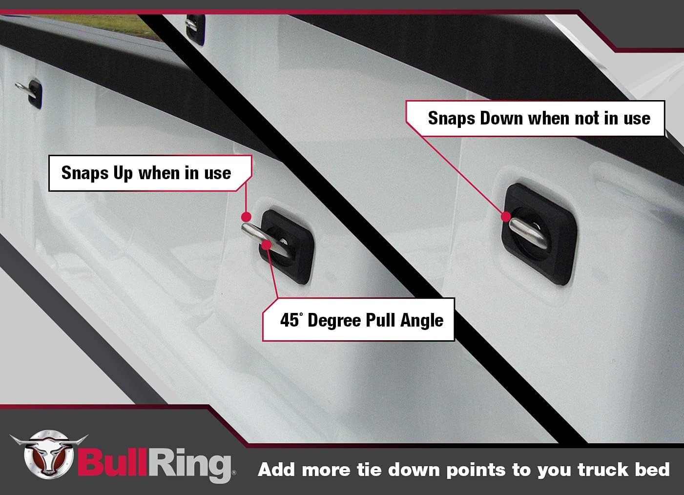 Bull Ring Inner Bed Retractable Truck Bed Tie Down Anchors for 2007+ Chevy Silverado & GMC Sierra, 2015+ Chevy Colorado & GMC Canyon (3 Pairs)