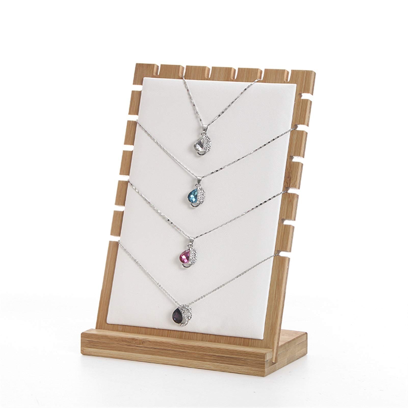 HDBCYUAZ Bamboo Plank Necklace Jewelry Display Stand Holder, Wood, Storage, Set of 2(Wit)