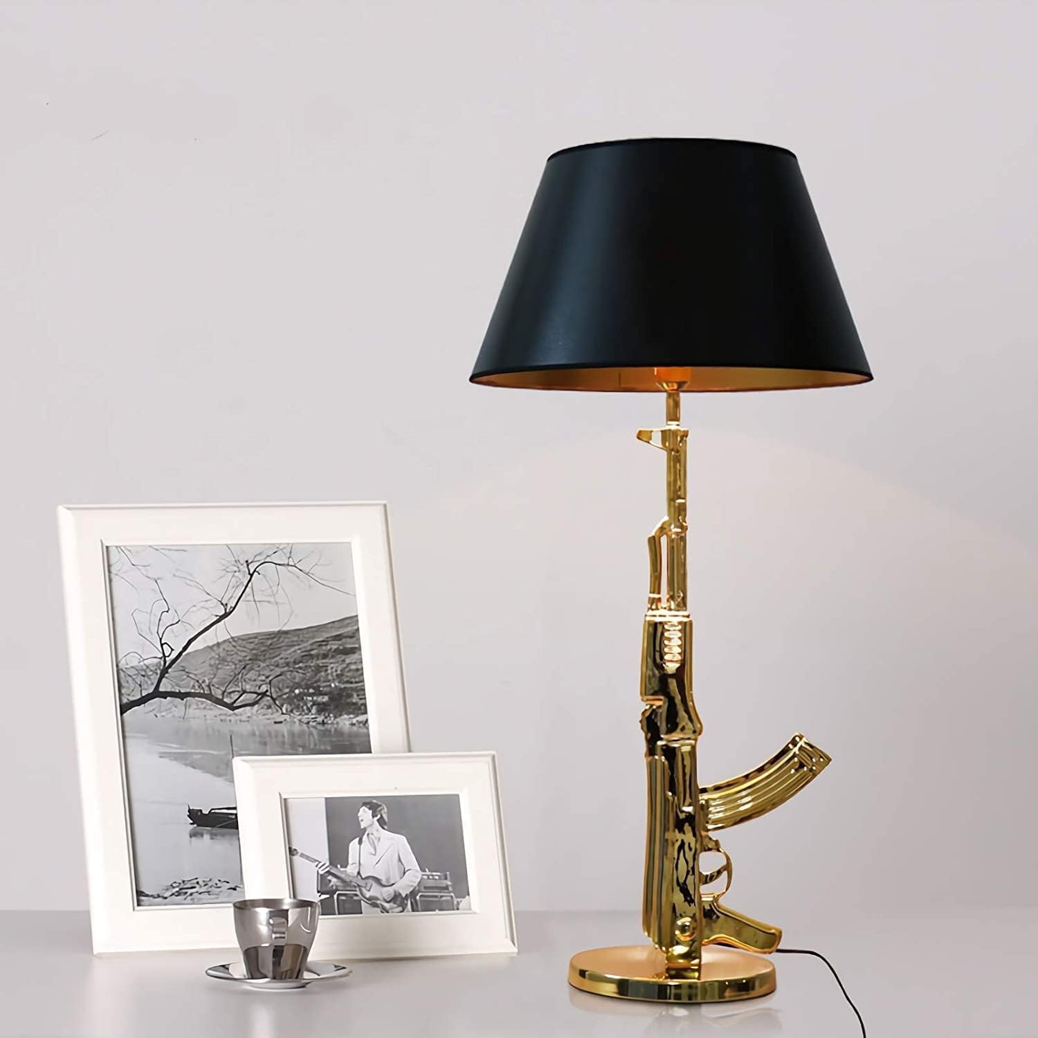 Golden Gun Desk Lamp Night Light Cool Gun Table Lamp Modern Gold Gun Lamp for Desk in Bedroom Hotel Living Room Guest Room Children’s Room (AK Lamp)
