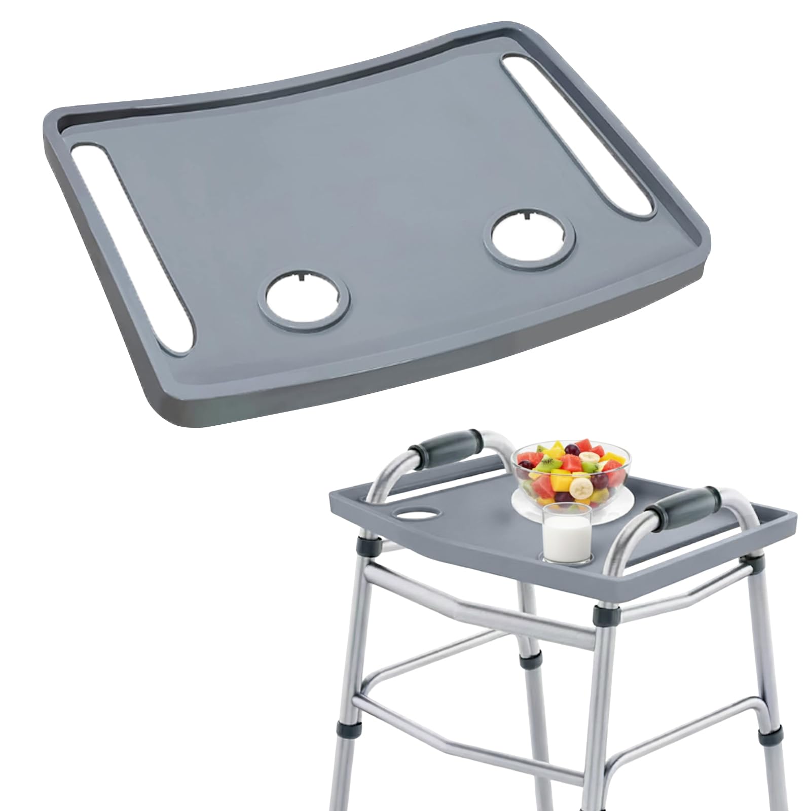 Bandeja de andador universal - guardapiernas plegables (16-19 pulgadas de ancho) para andadores y andadores, superficie antideslizante con portavasos, diseño fácil de agarrar para ancianos y discapa