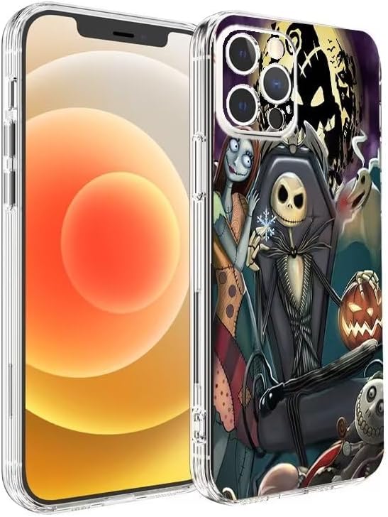 Funda para teléfono de Halloween Nightmare compatible con iPhone 15 Horror Skellington Christmas Side Striped Soft Jack a prueba de golpes
