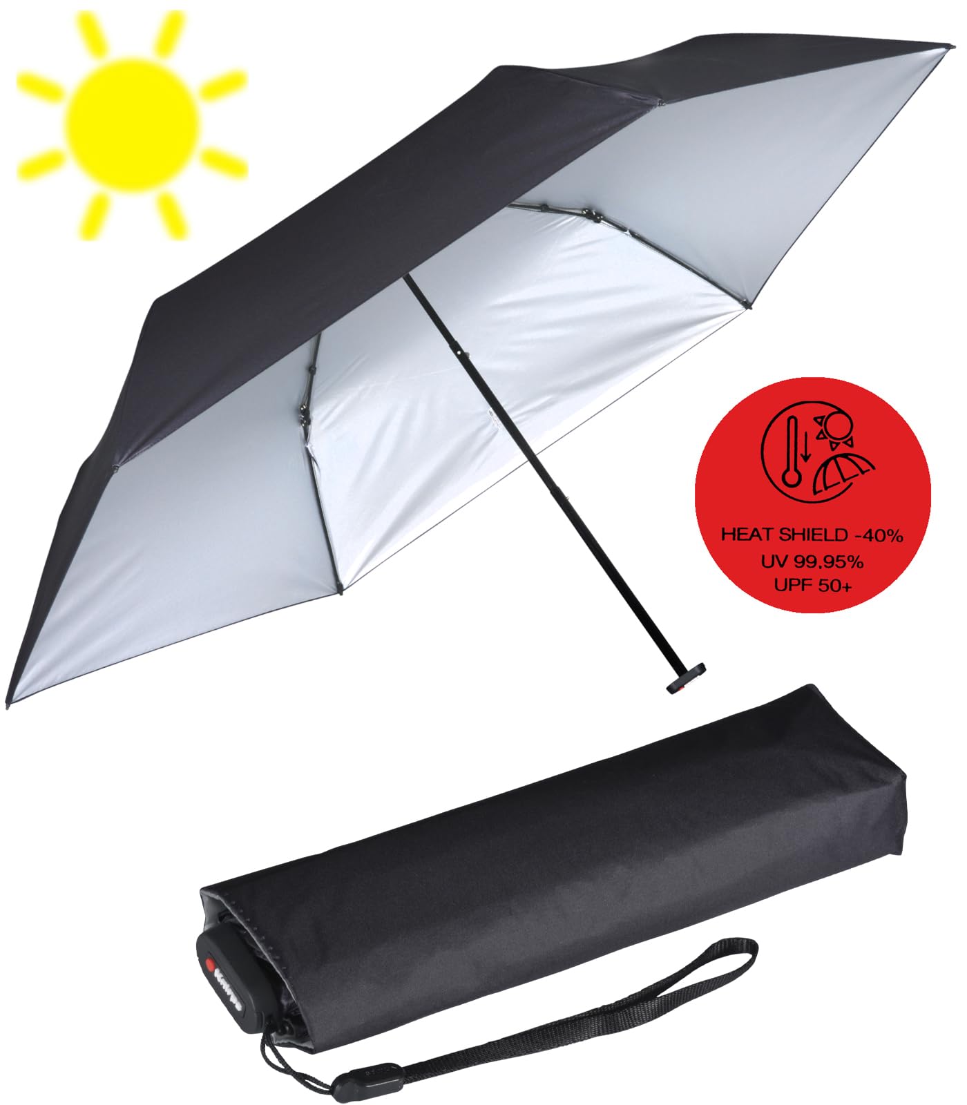 Ombrello tascabile Knirps Ultra US.050 Slim Manual - Ultra leggero e piatto - Resistente alle tempeste - Antivento - 21 cm