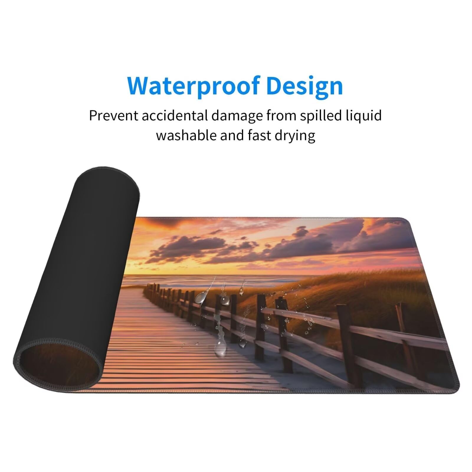 Tappetino Mouse, Tappetino Mouse Gaming Grande XXL 1500x800x3mm Tappetino Scrivania Mouse Pad, Base in Gomma Antiscivolo, Bordi Cuciti, Mousepad per Ufficio e Gaming (Dune di sabbia vista mare) R-218