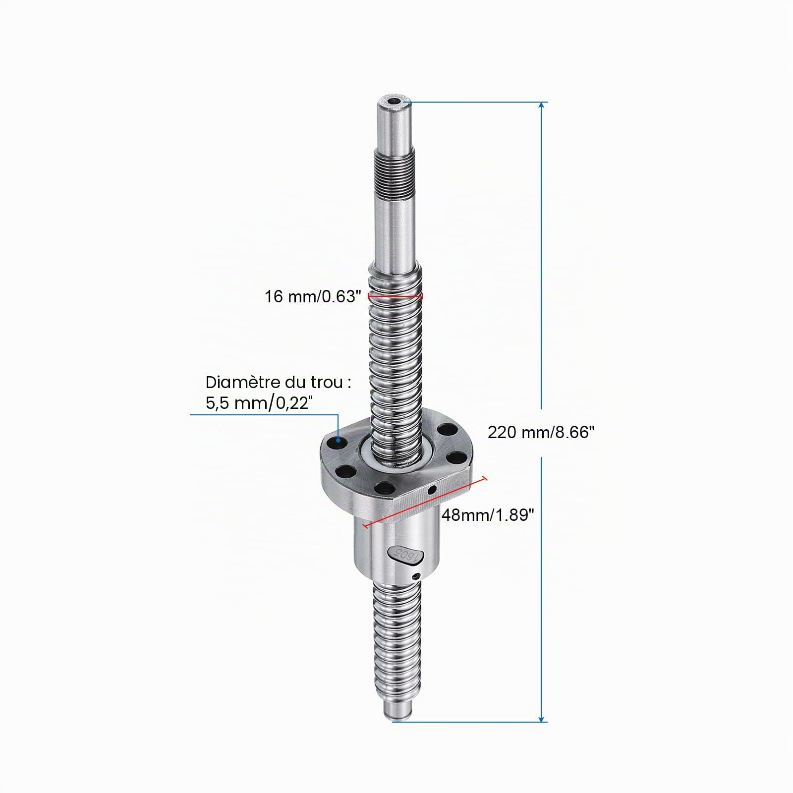 QUARKZMAN Vis à billes SFU1605 (Diamètre 16mm, Pas 5mm, Longueur 220mm) avec écrou de vis à billes Kit de vis à billes anti-jeu standard Usinage d'extrémité pour pièces de machine CNC