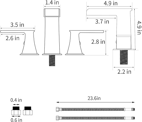 Miniatura 5 de FOUTLQ Grifo de baño en cascada negro mate, 2 asas, grifo de lavabo de baño, 3 agujeros con drenaje desplegable, manguera de suministro y placa de