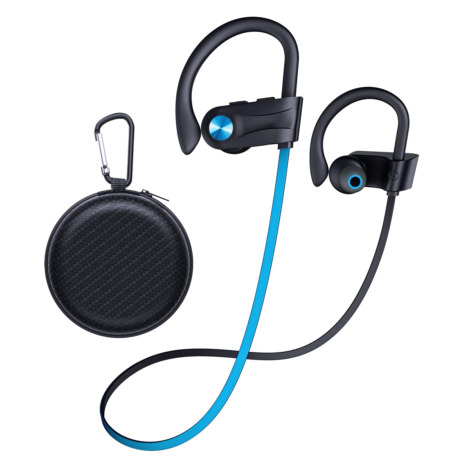 JOYWISE Wireless Headphones Bluetooth 5.3 Headphones with 16 Hours Playtime, Over-Ear Stereo Bass Earphones with Earhooks Headset, Sports Earbuds with Storage Bag for Running, Blue