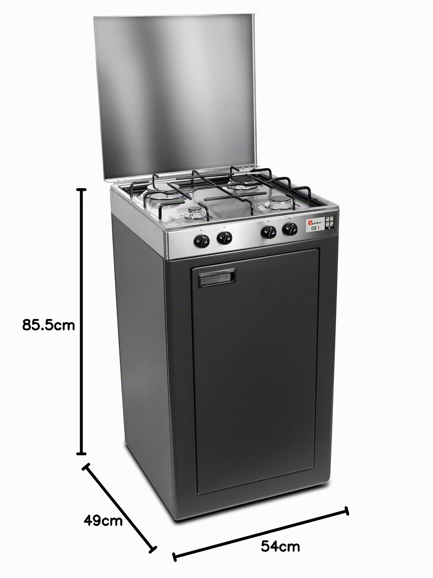 CFParker Fornello Cucina a Gas Gpl 4 Fuochi Acciaio Inox con Mobile Portabombola Grigio Grafite Made in Italy - 541ACCGP