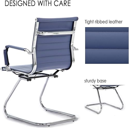 Miniatura 6 de DM Furniture Sillas de recepción de cuero para conferencias, silla de oficina con respaldo resistente, juego de 2 (azul marino)
