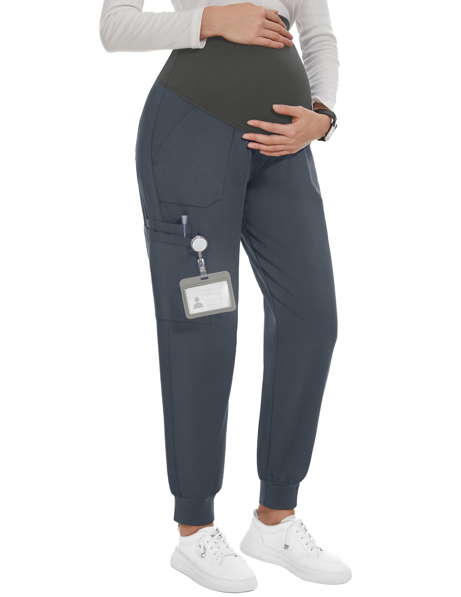 PACBREEZE Women's Maternity Scrubs with 6 Pockets, Workwear Maternity Jogger Scrubs Pregnancy Pants, S-XXL