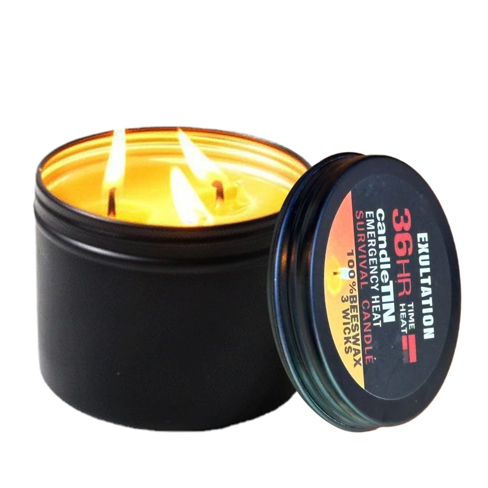 2 velas de 3 mechas de 6,3 x 5 cm, para apagón de energía, larga duración de combustión, 36 horas, resistente al, sin humo, para camping, senderismo, negro