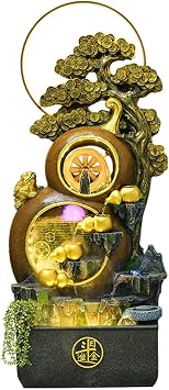 Floor Water Fountain Freestanding Water Fountain - In the Shape of a Fortune Gourd, Including Simulated Greenery, LED Lights and Crystal Ball, Modern Design for Home and Garden Decoration, Floor Stand
