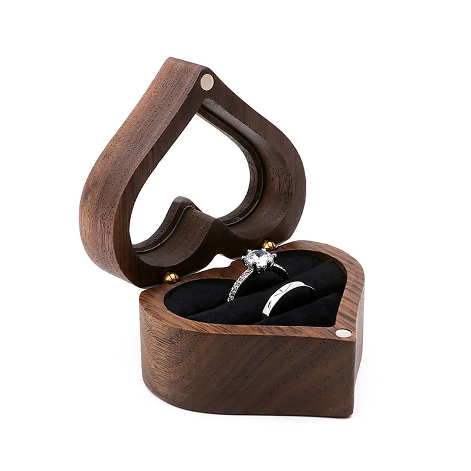 Kalttoy Heart-Shaped Wood Box Jewelry Storage Bag Wooden Gift Box Proposal Engagement Wedding Ceremony Birthday Gift Case Small
