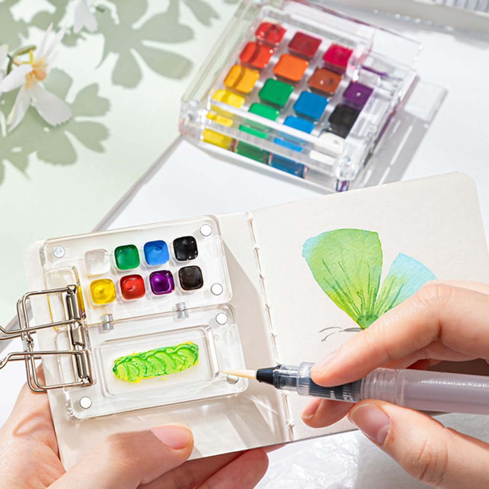 Pocket Artist Aquarelle Ensemble de, Mini Ensemble de Peintures de Boîte à Palette Acrylique, Palette de Carnet de Croquis Ensemble de Peintures à l'aquarelle, Cadeau pour Peintres