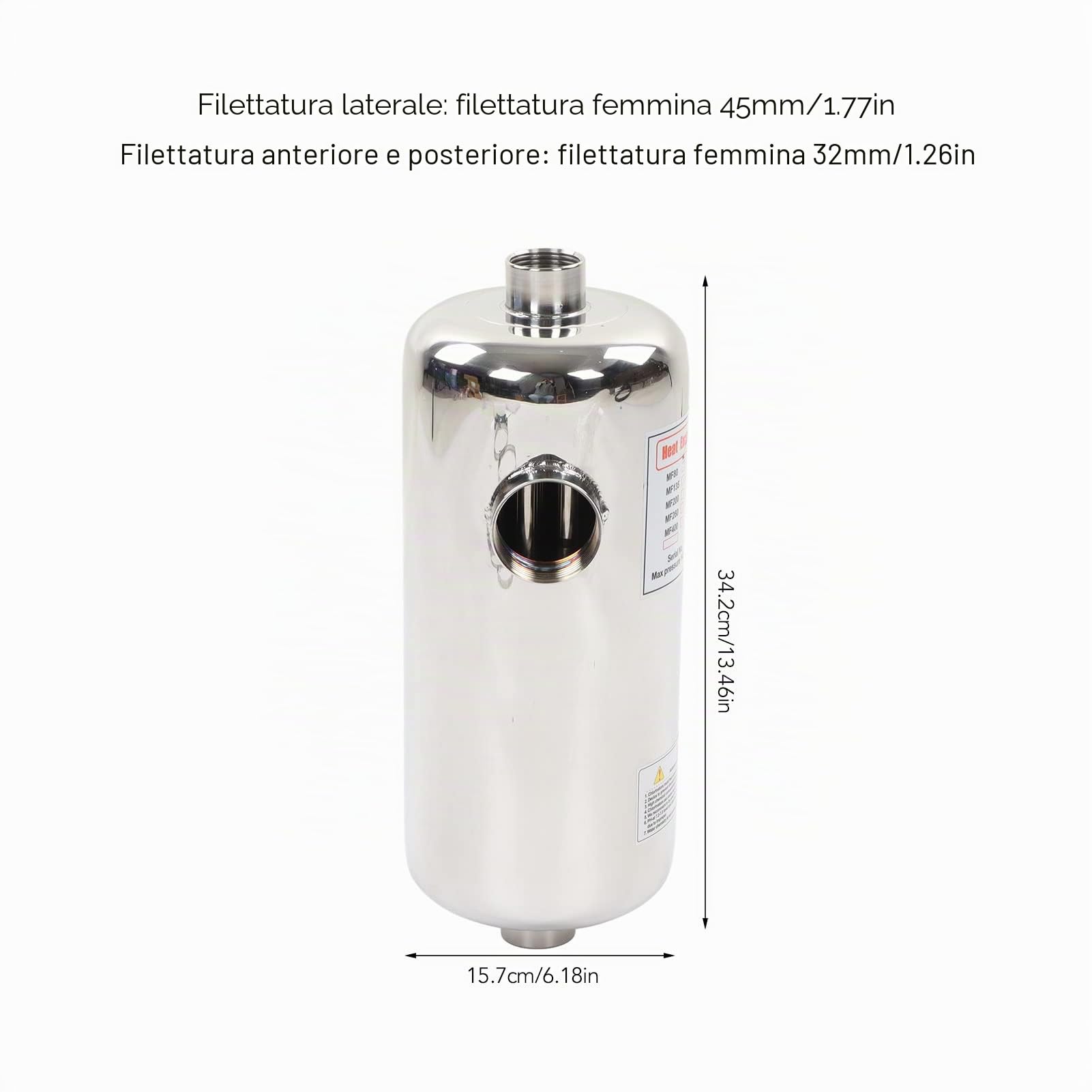 Fockety Scambiatore di Calore per Piscina, Scambiatore di Calore a Guscio Tubolare in Acciaio Inossidabile da 40 KW, Scambiatore di Calore Ad Acqua Salata per Spa, Vasca Idromassaggio