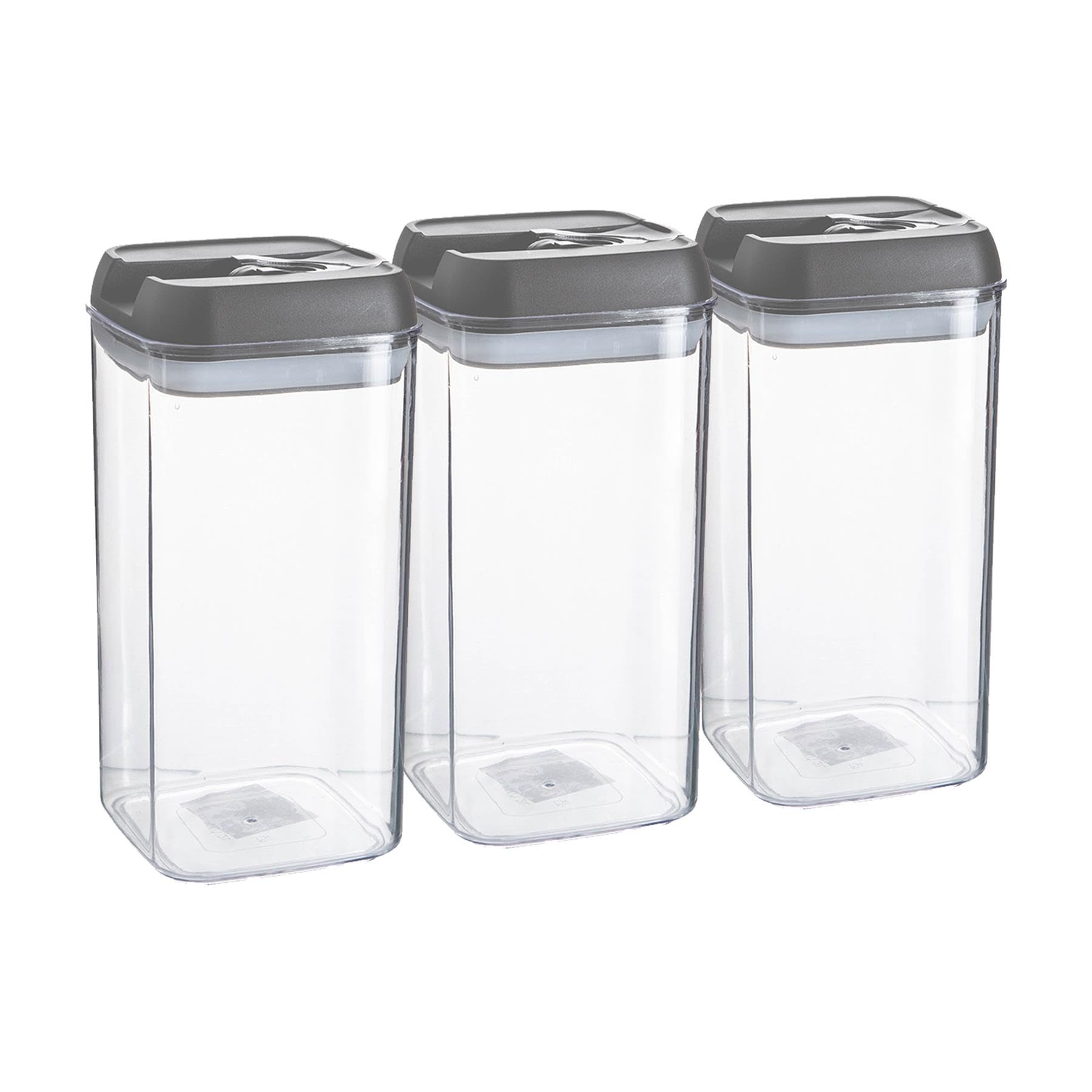 Argon Table Food Storage Containers with Airtight Flip Lock Lids - 1200ml - Grey - 3 Pack - Plastic Kitchen Storage Tupperware Pantry Food Organiser for Cereal, Oats, Sugar, Coffee, Biscuits, Tea
