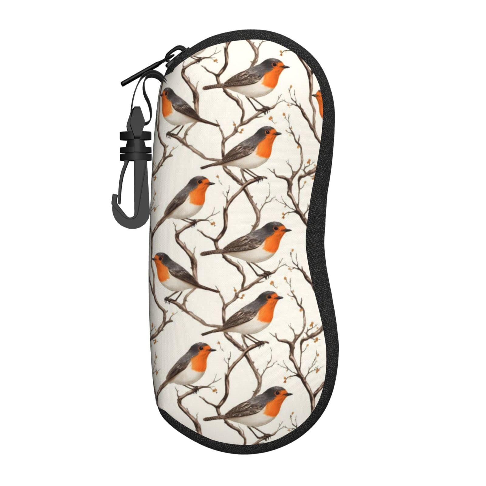 Asbwuo Unisex As Pic Cute American Robin Birds Print Glasses Case Soft Sunglasses Eyeglass Case Cute Light Glass Pouch Box With Clip