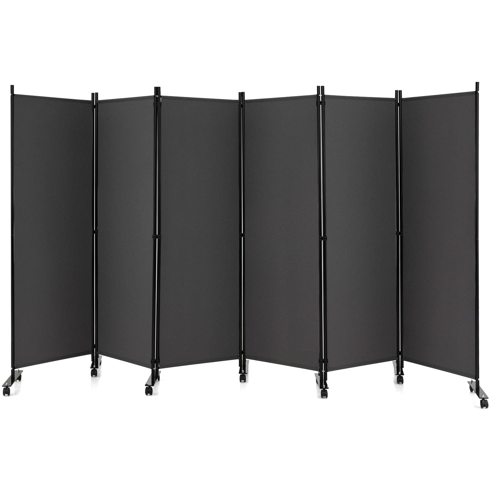 GOFLAME 6 Panel Folding Room Divider, 6FT Rolling Privacy Screen with Lockable Wheels, Portable Room Partition Screen, Freestanding Wall Divider and