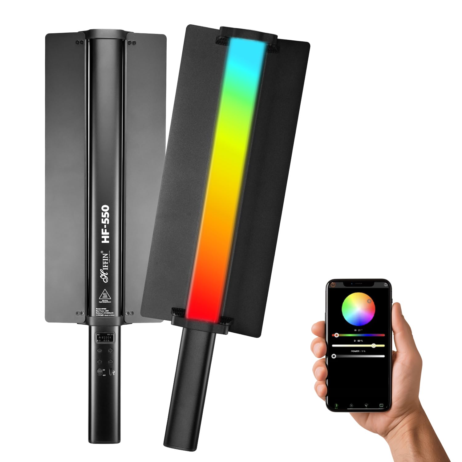 HIFFIN HF-550 RGB LED Stick Light with 30W Power, RGB CCT HSI Mode, 2500K-9900K Adjustable, 24 FX Effect, Detachable Diffuser, App Control, 4000mah Battery Stick Light for Photography & Videography