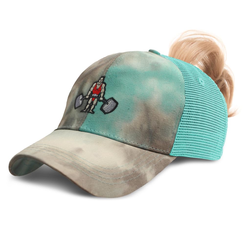 Speedy ProsWomens Ponytail Cap Weightlifter A Olympics Sports Event Distressed Trucker Hats