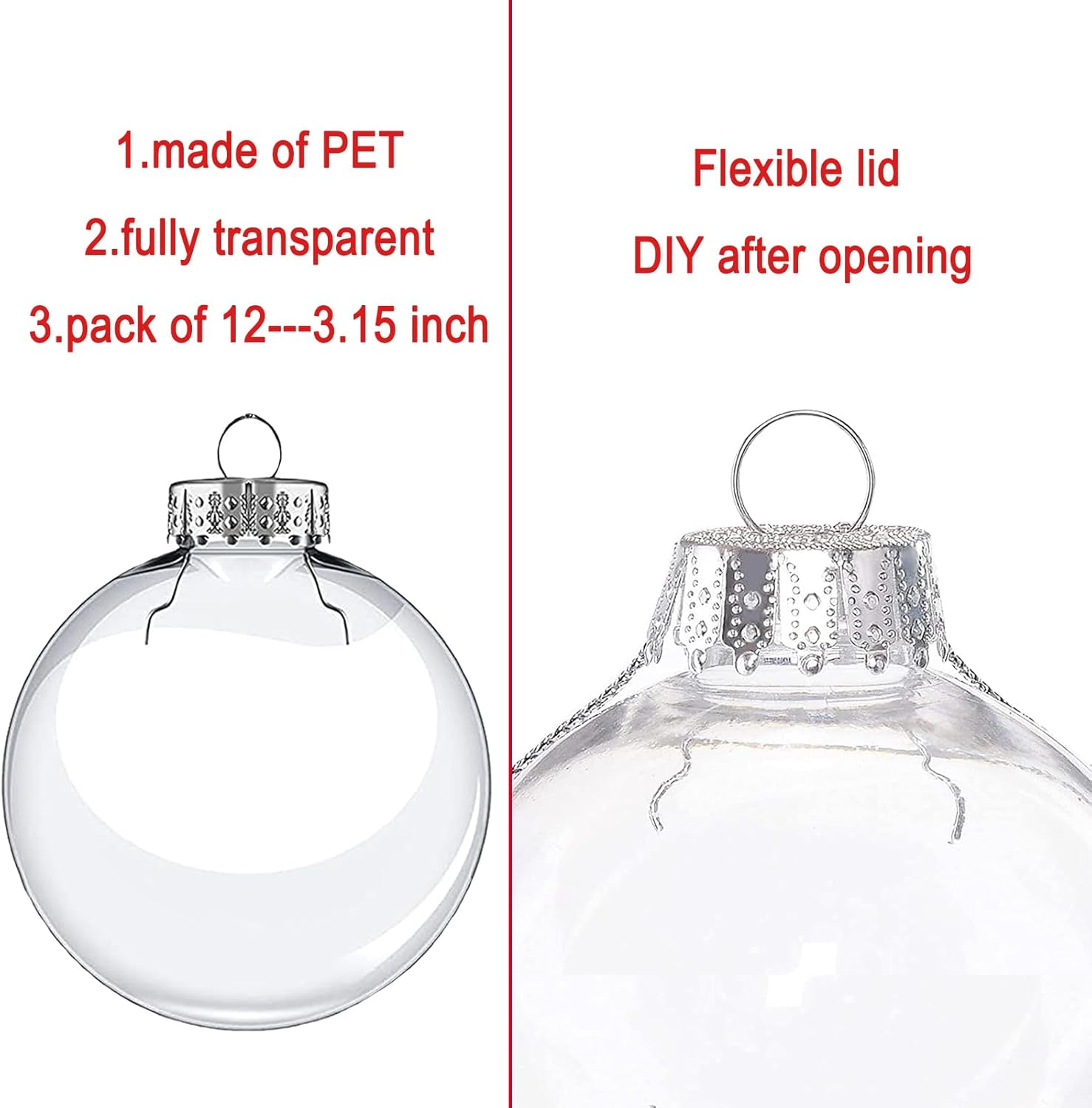 Clear Christmas Ornaments Balls, Clear Plastic Ornaments, Clear Ornaments for DIY Crafts - 12PCS(3.15'') - Image 3