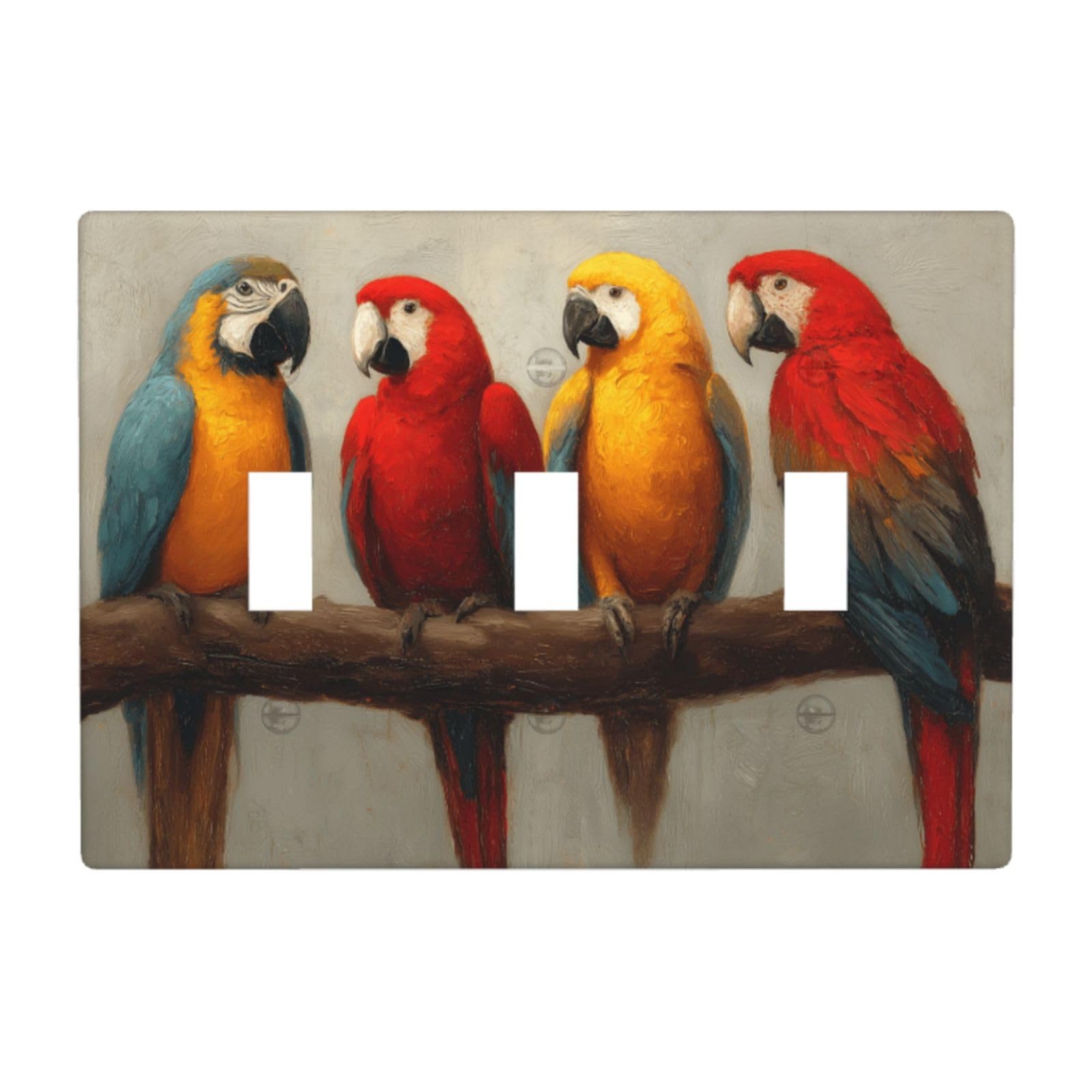 Woshuwo White Vintage Parrots Perched On Dark Brown Branch Light Switch Covers 3 Gang Triple Toggle Wall Plate Switchplate Electrical Faceplate For Bathroom Kitchen Bedroom Decor