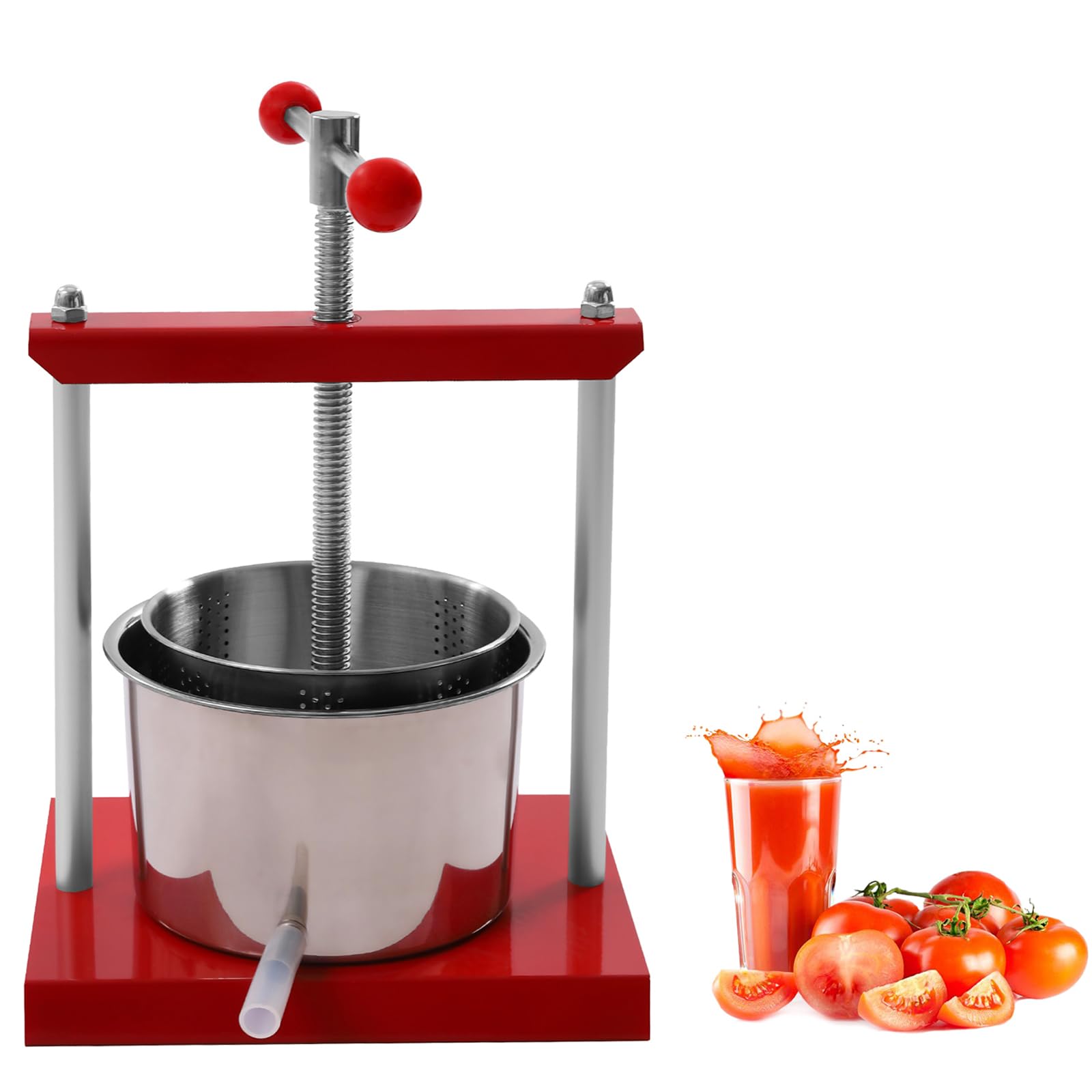 Fruit Wine Press 6L/1.6gal Grape Press for Wine Making Wine Press Machine w/Dual Stainless Steel Wine Cheese Fruit Vegetable Press w/Non-Slip Ball Handle,Cheese Herb Fruit Wine Manual Press Machine
