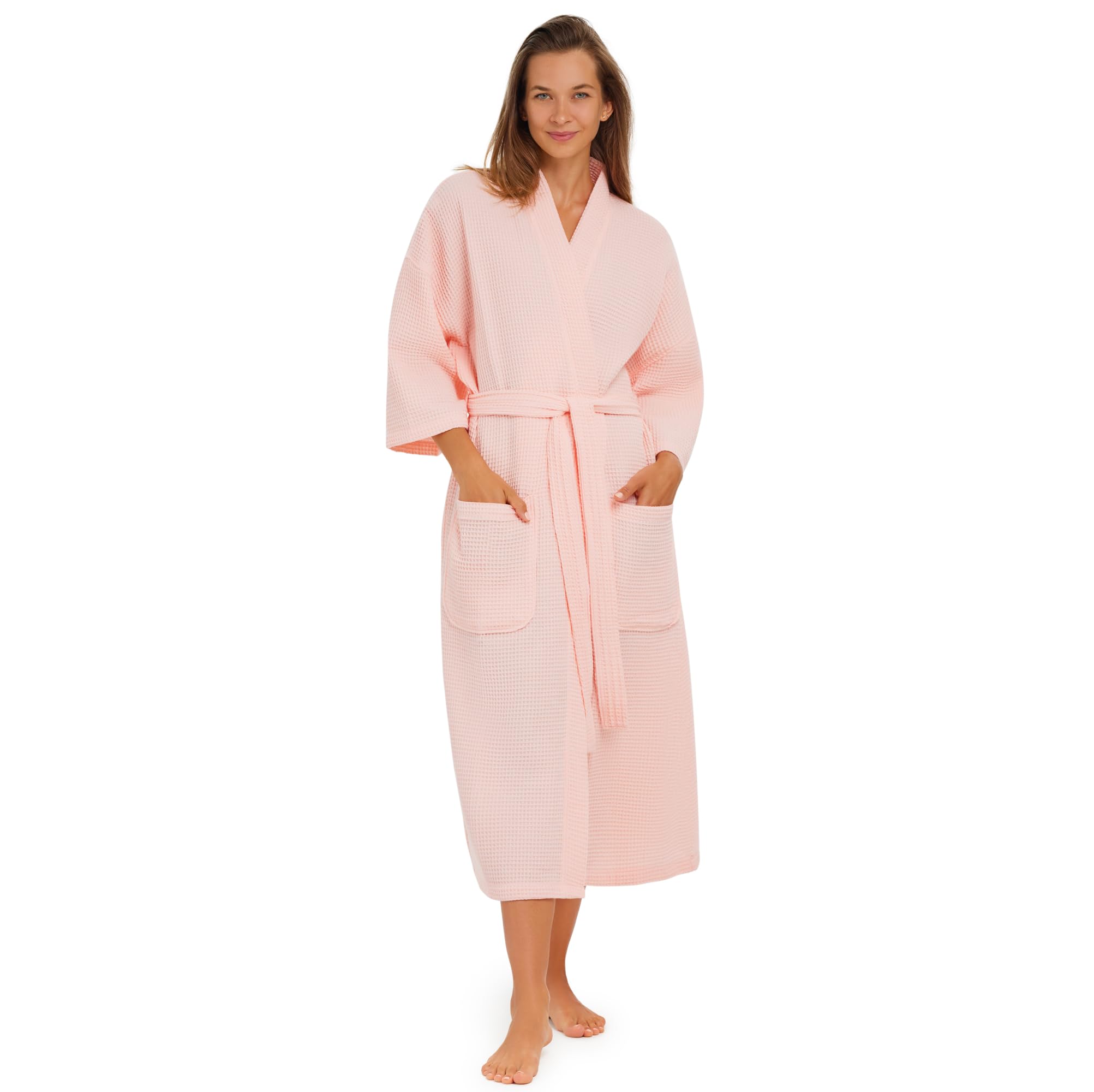MONARCH Unisex Square Waffle Spa Kimono Robe – Soft Lightweight Fabric & Generously Sized Hotel & Spa Robe with Pockets