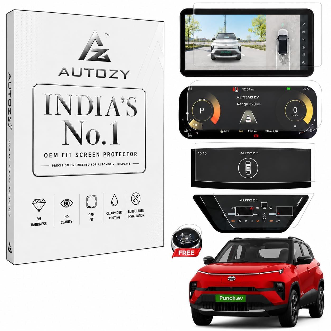 precisionfit™ screen protector compatible with tata punch ev (2024-2026) | [5-pack] 10.25 inch infotainment screen + digital instrument cluster + steering control panel + ac control panel + gear selector protection kit | hd clear | 9h scratch resistant | bubble free installation