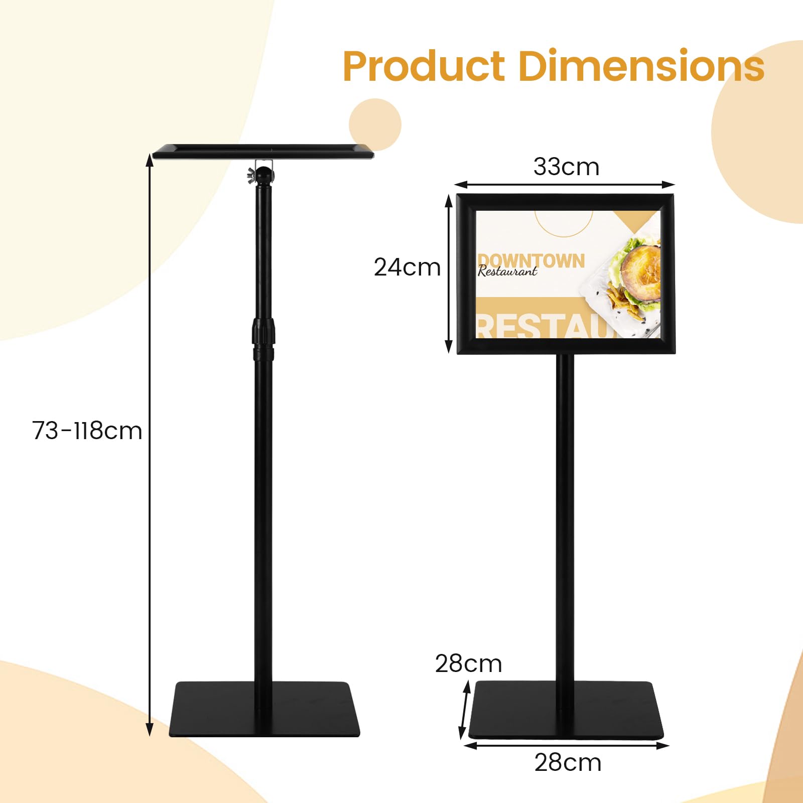 GIANTEX Supporto per poster A4, set di 2 espositori con rotazione a 360°, altezza regolabile 74-118 cm, base ponderata, pannello per menu, matrimonio, ristorante (nero, 2)