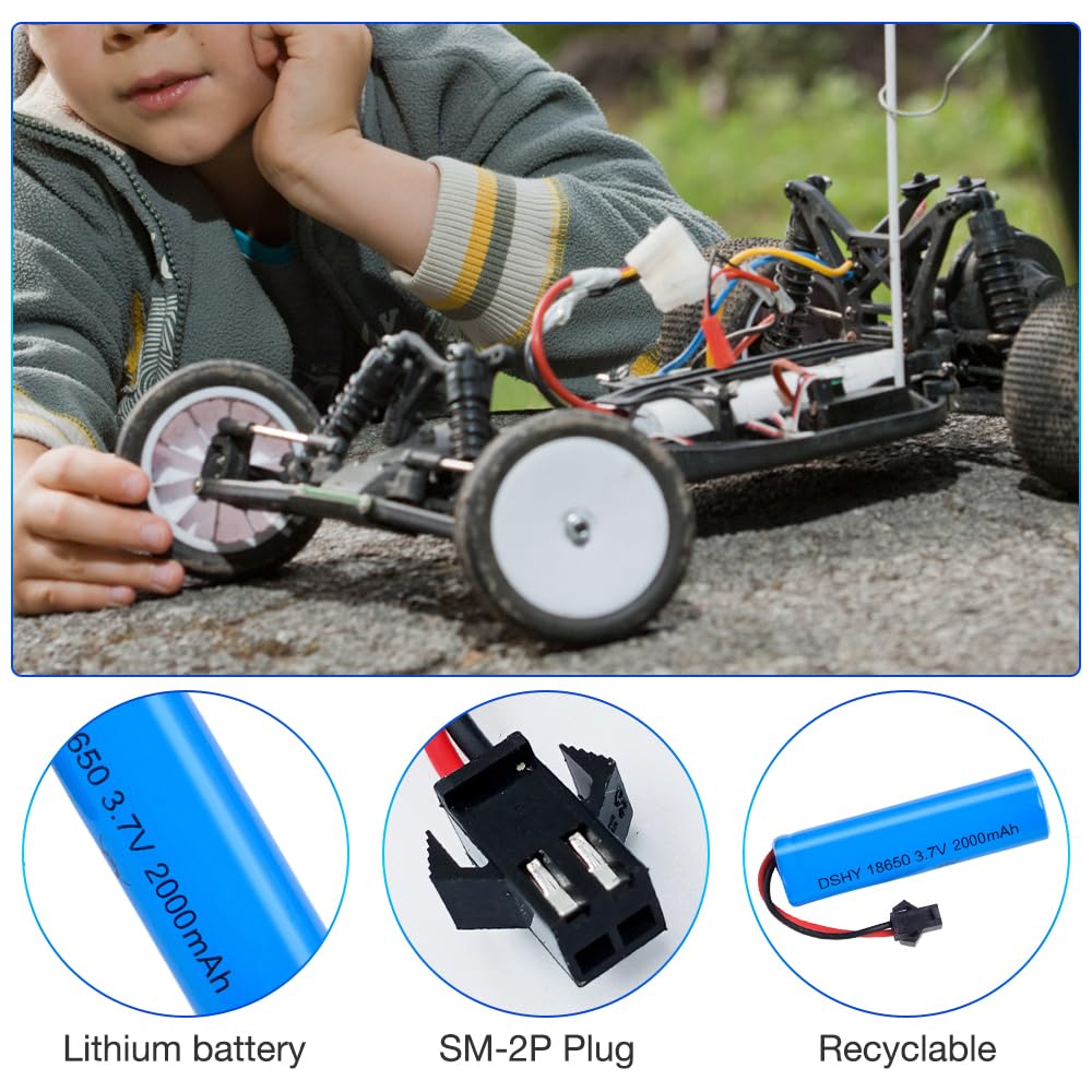 EBKCQ 4 pièces RC Batterie, 3.7V 2000mAh Li-ION Batterie Rechargeable avec USB câble de Charge et SM-2P Prise, Batterie au Lithium 18650 pour RC Voiture RC Camion RC Robots EBKCQ 4 pièces RC Batterie, 3.7V 2000mAh Li-ION Batterie Rechargeable avec USB câble de Charge et SM-2P Prise, Batterie au Lithium 18650 pour RC Voiture RC Camion RC Robots