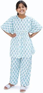 CHHEENT JUNIOR Blue Turquoise Boota Kaftan Dress | 100% Cotton Printed Ethnic Dress for Kids & Girls | Kaftan Set | Comfor... Price In India
