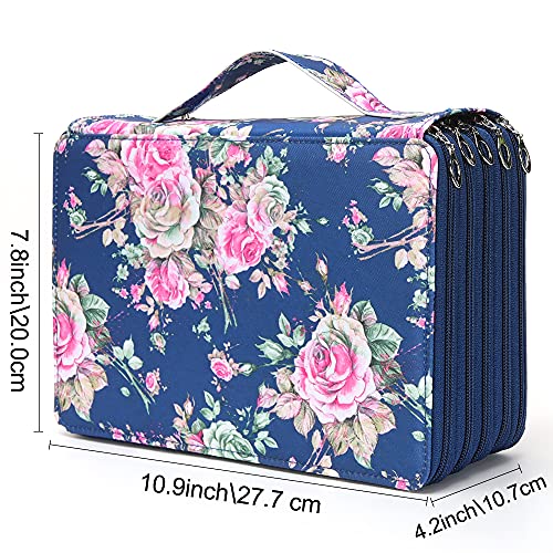 Image of Vomgomfom 252 Slots Pencil Case 5-Layer PU Leather, Handle, Blue Rose