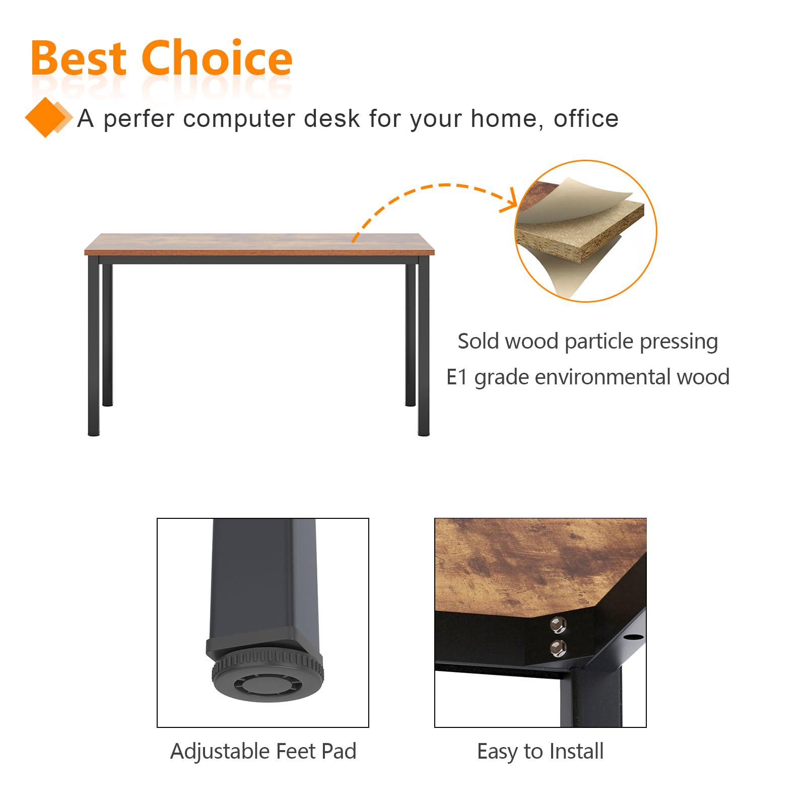 sogesfurniture Opvouwbare Tafel Kantoor Studie Schrijfbureau Computer PC Laptop Tafel Werkstation Eettafel Gaming Tafel, Geen Installatie Nodig, 100x60x75 cm, Teak & Zwart AC5TB-100-SF