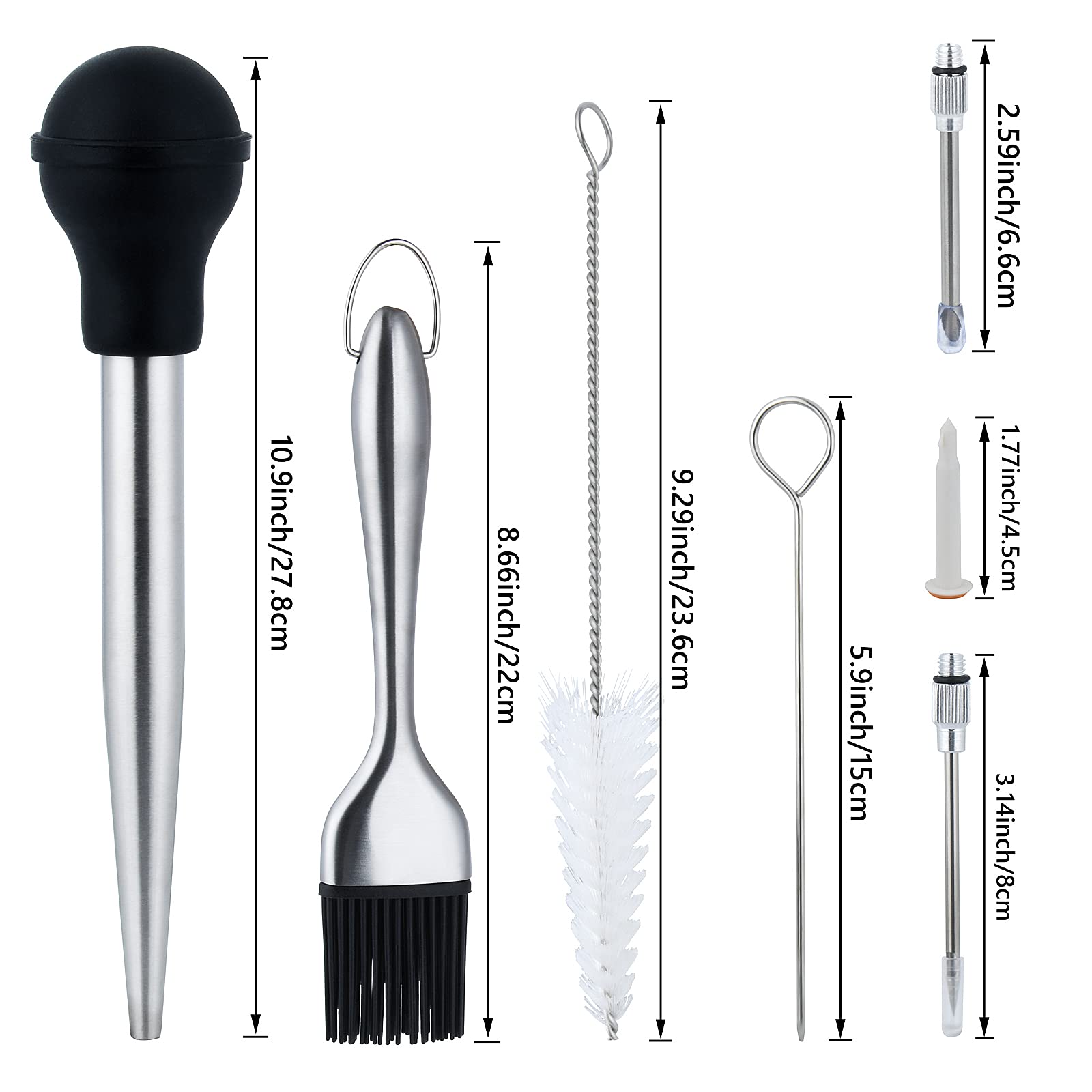 Set per arrosto per tacchino con timer e lacer, in acciaio inox, con lampadina in silicone, 2 iniettori di sapore, spazzola in silicone, timer pop-up, lacer per tacchino e spazzola per la pulizia, un