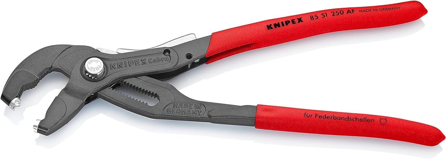 KNIPEX Pinza per fascette elastiche con fermo di blocco bonderizzata grigia Rivestiti in resina sintetica antiscivolo 250 mm, 85 51 250 AF