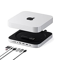 SATECHI Hub e Supporto per Mac Mini con Alloggiamento SSD NVMe SATA M.2, Dock USB C Dati 10Gbps, 3X USB a 5 10Gbps, Jack Audio, per Mac Mini M2 M1 e Mac Studio (Non Compatibile con M4)