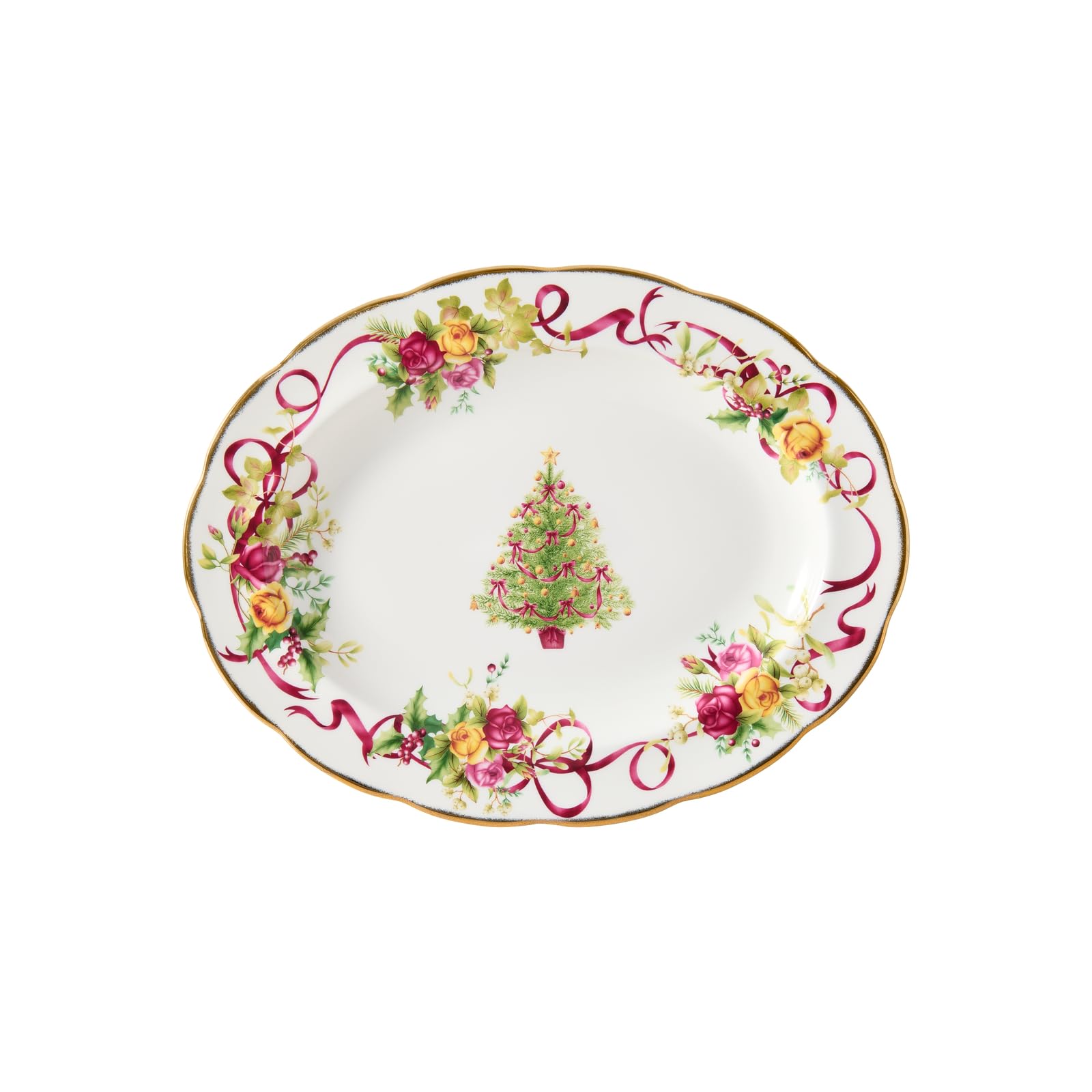 Old Country Roses Christmas Tree Oval Platter, 13-Inch