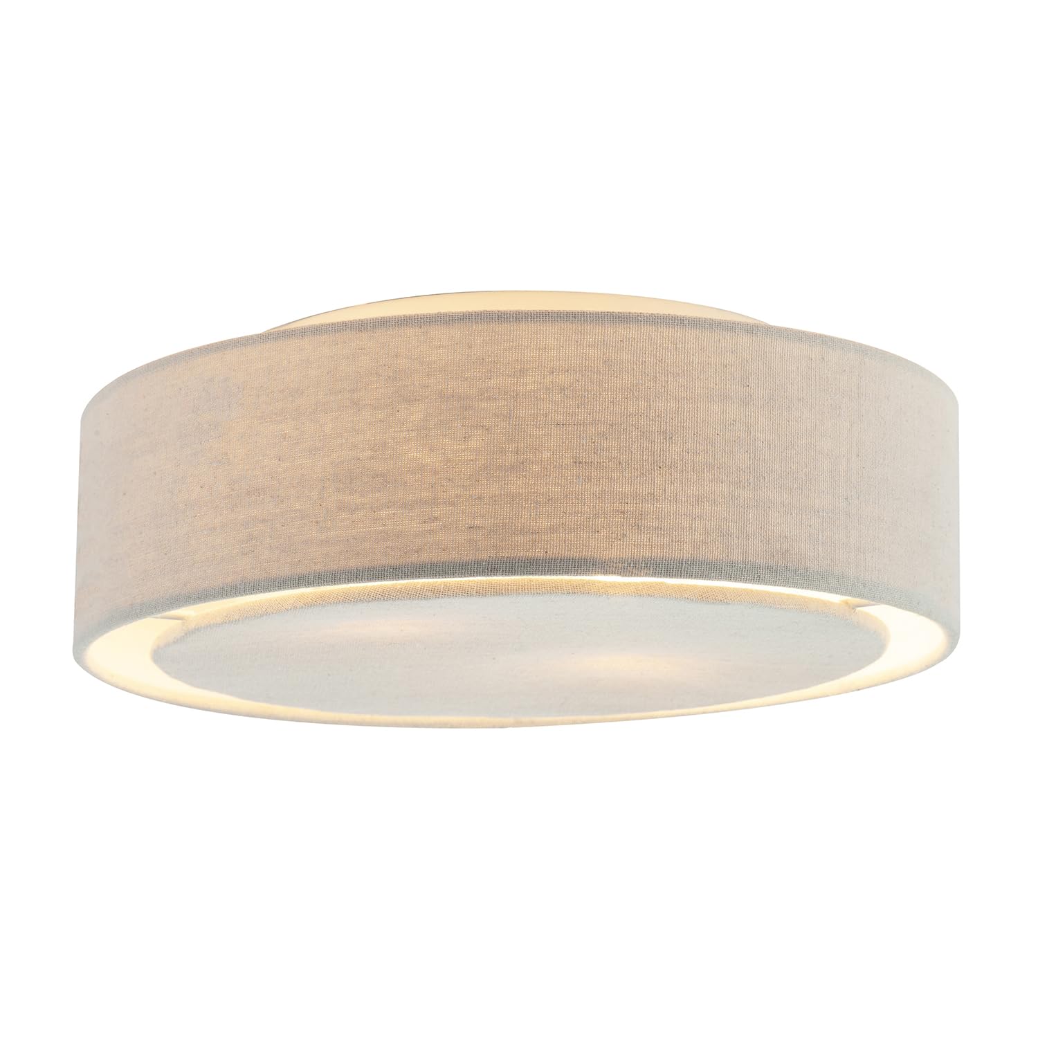Happy Homewares Grey Modern Designer Flush Linen Fabric Dove Ceiling Light Fitting With Diffuser Plate | 30Cm X 8Cm | 2 X 7W E14