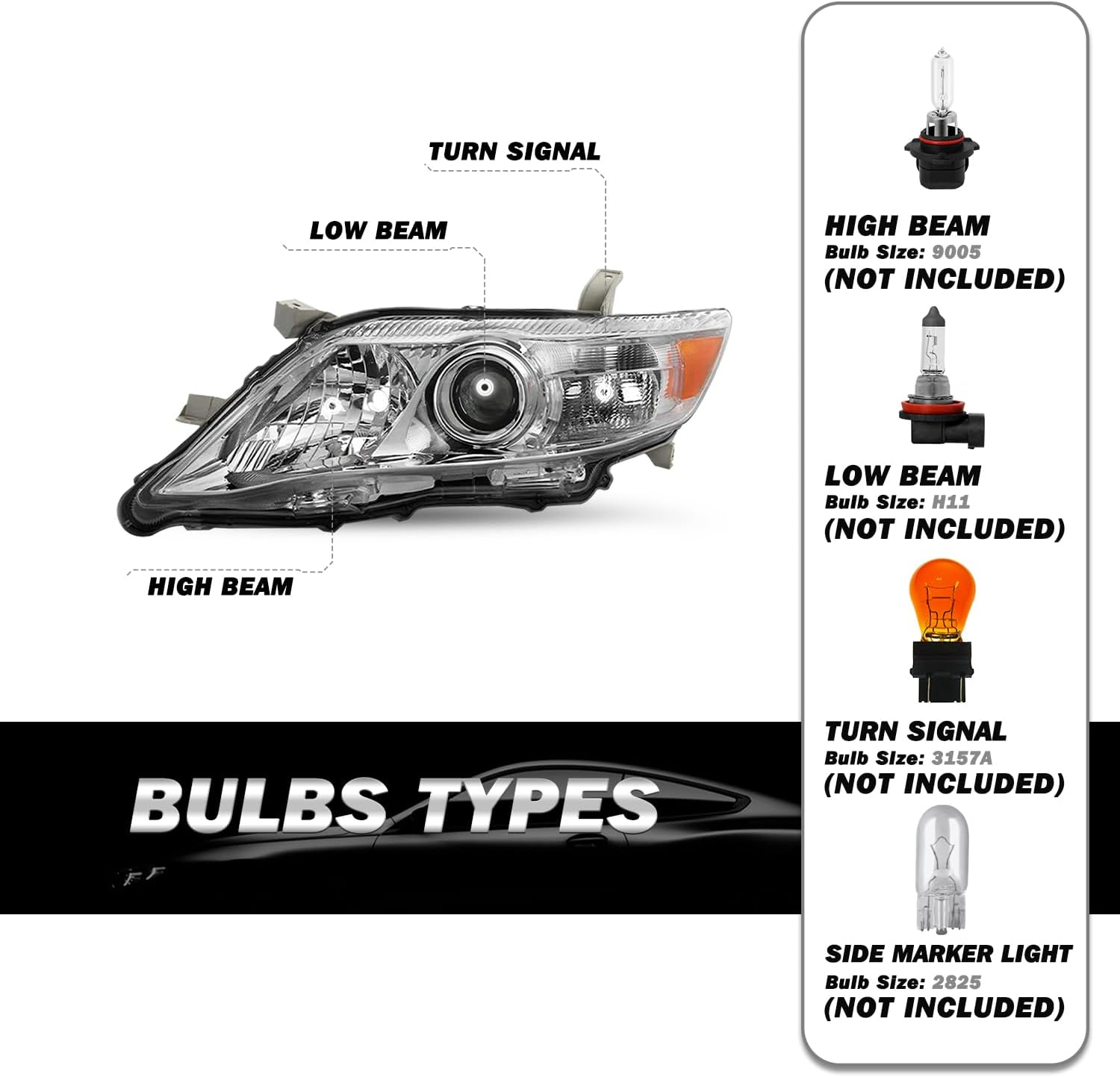 SOCKIR Halogen Headlight Assembly Fit for 2010 2011 Toyota Camry SE/LE/XLE/Hybrid/Base Sedan 4-Door (USA Built Models Only)
