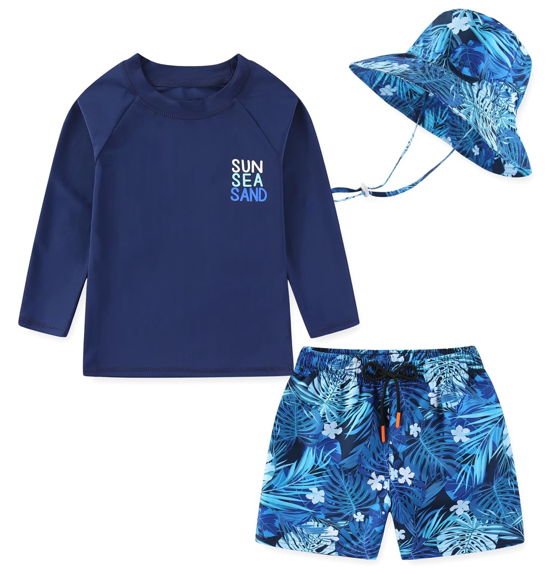 Baby Toddler Boys UPF 50+ Rashguard Set Swimsuit with Sun Hat Bathing Suit Swimwear for Beach Pool Sun Protection