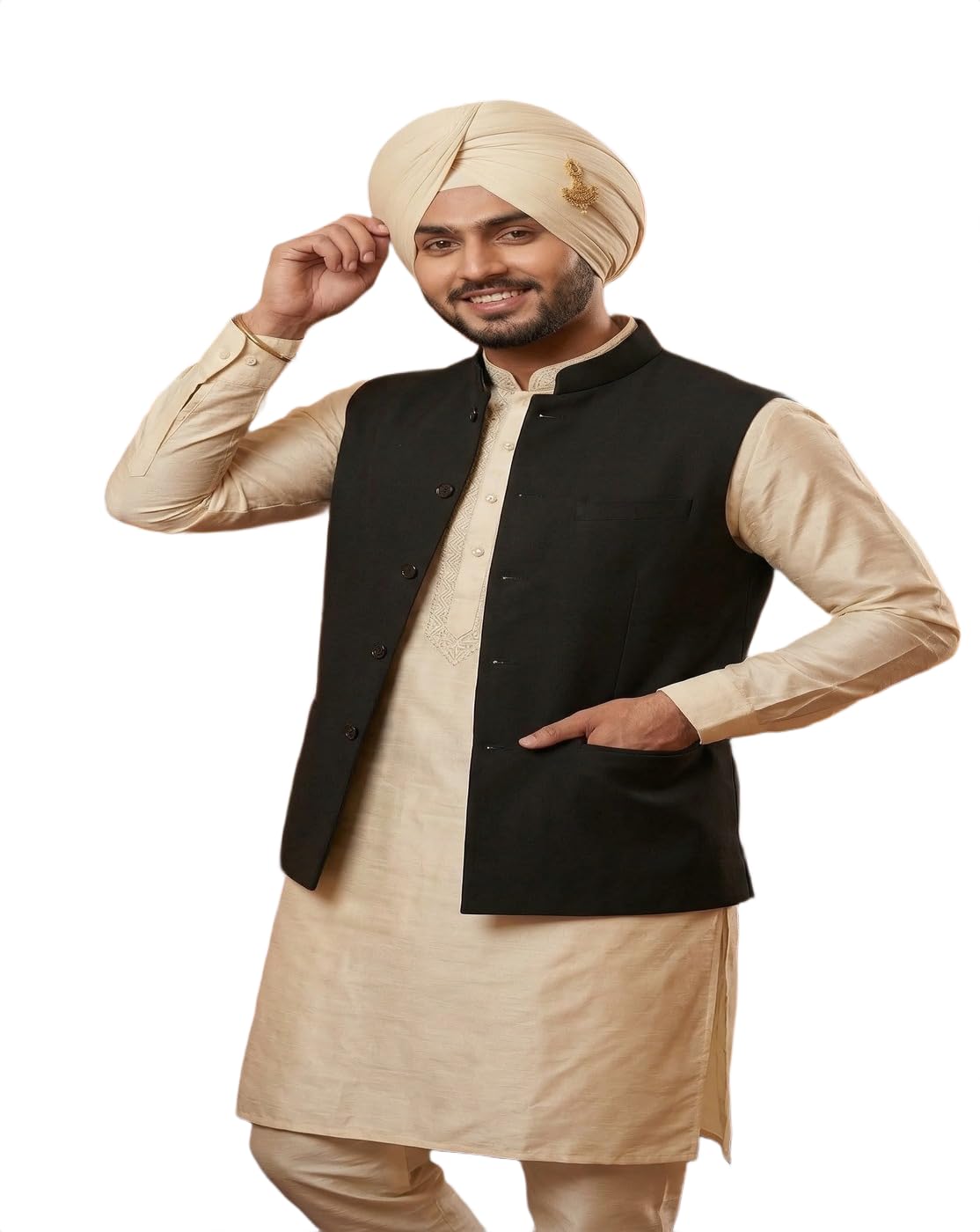 Classic Black Sleeveless Nehru Jacket for Men - Solid Mandarian Collar Modi Vest | Versatile Ethnic Wear Bundi Waistcoat for Kurta Pajama-picture-26