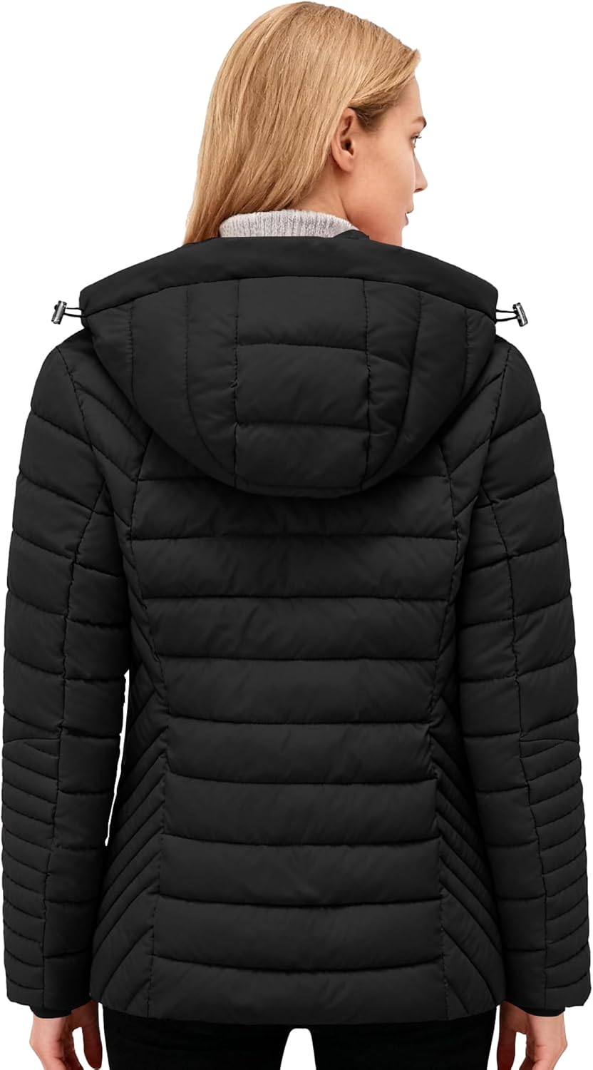 Women's Quilted Down Coat | Lightweight, Windproof, Waterproof, Detachable Hood, Warm for Winter Travel - Image 4