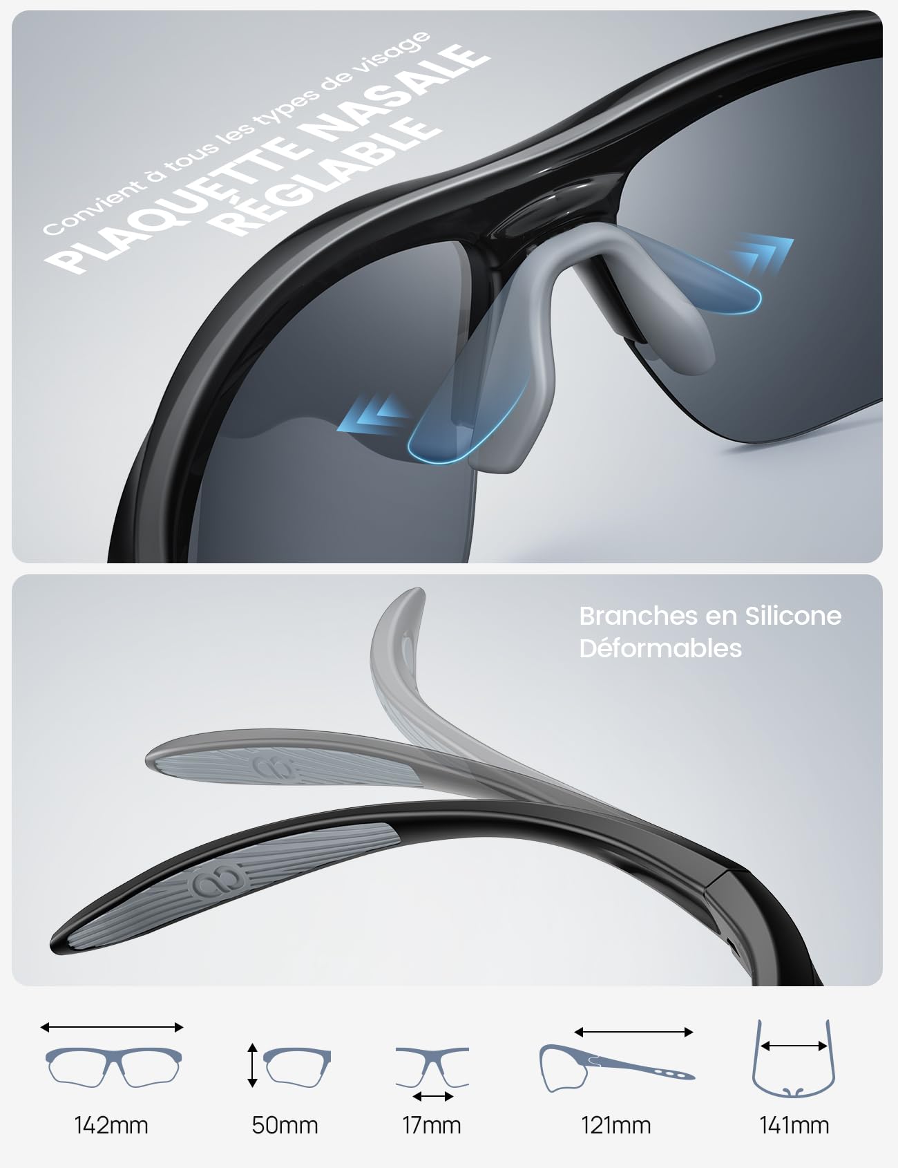 Lamicall Lunettes de Soleil Polarisées Cyclisme - [22g & Design Enveloppant] UV400 Protection, TR90-Monture, Plaquette de Nez Réglable, Lunettes de Soleil Sport Multifonctions pour Pêche/Course à Pied