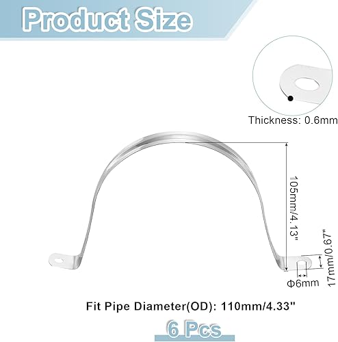 Miniatura 2 de uxcell 6 correas rígidas de tubo, 4.331 in (4.33 pulgadas) 201 de acero inoxidable 201 con 2 agujeros en forma de U, abrazaderas de tubo para fijar