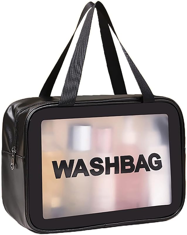 Necessaire de viagem DAPOWER em PVC translúcido fosco com alça e zíper, Black-L, Pacote com 1