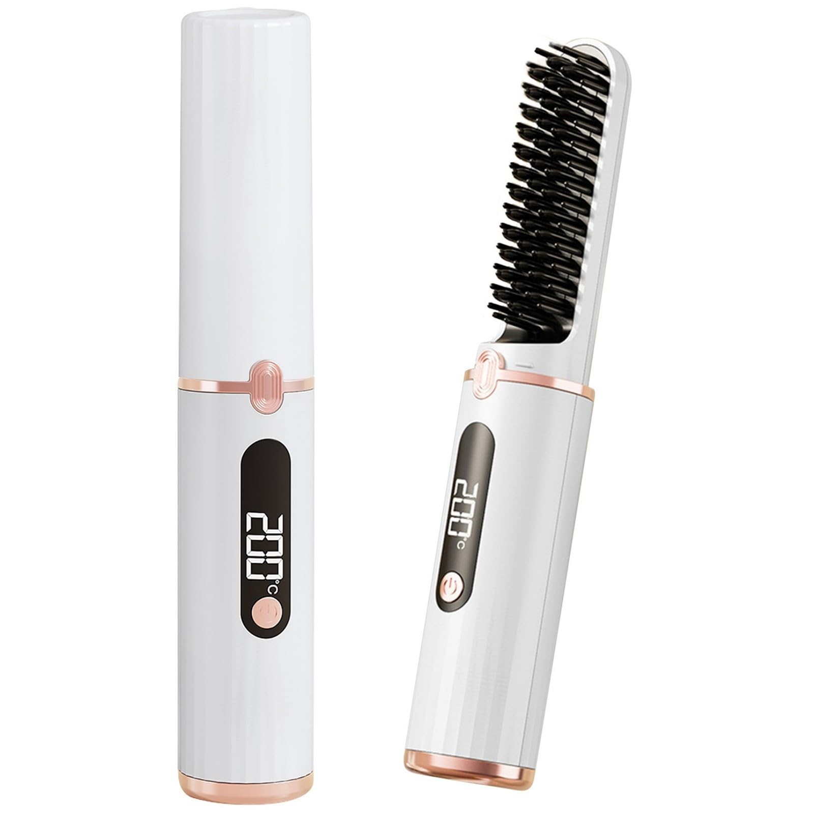 Cepillo Alisador pelo Inalámbrico, Alisador de Barba, Mini Cepillo Alisador Portátil para Viajes, 4 Temperatura Regulable, 140-200 °C, Peine Alisador de Pelo con Iones Negativos, Recarga USB (White)