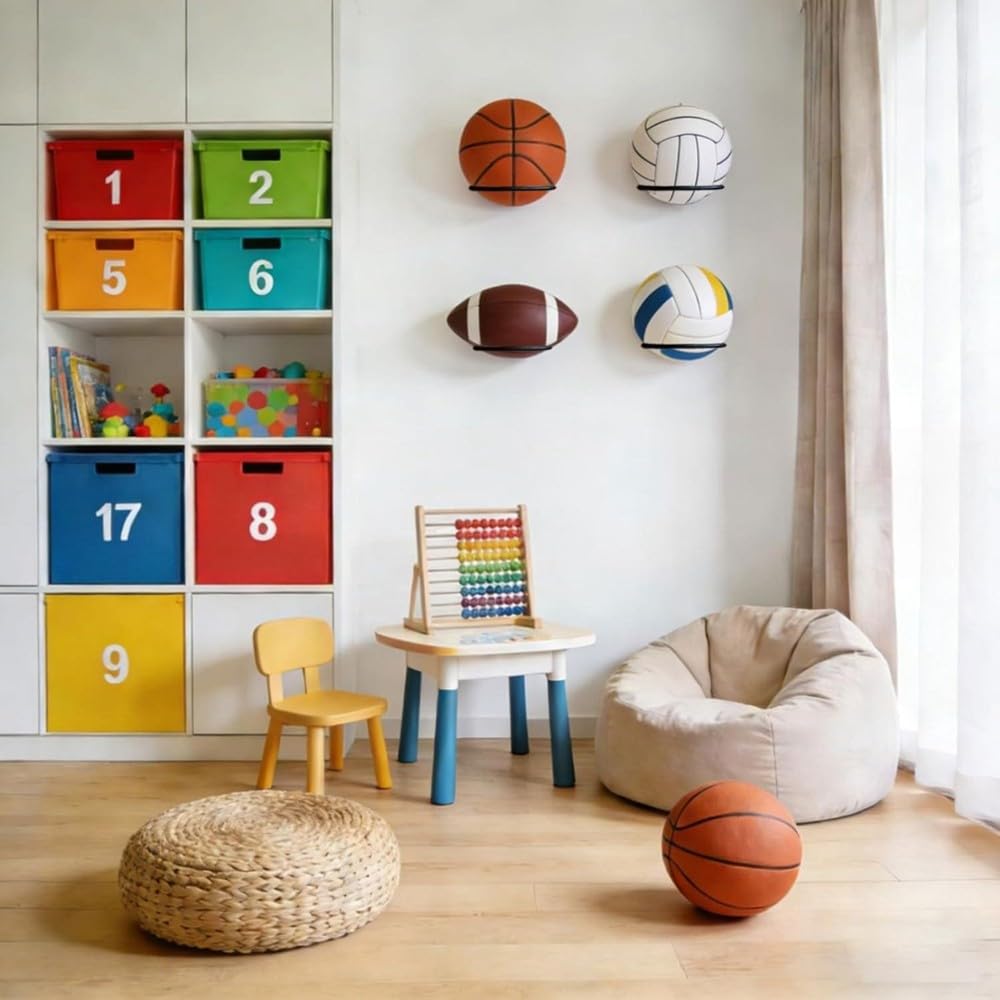 12 Soportes de Pared para Balones de Baloncesto, Estante Universal para Balones, Expositor de Pared Que Ahorra Espacio para Balones de Baloncesto