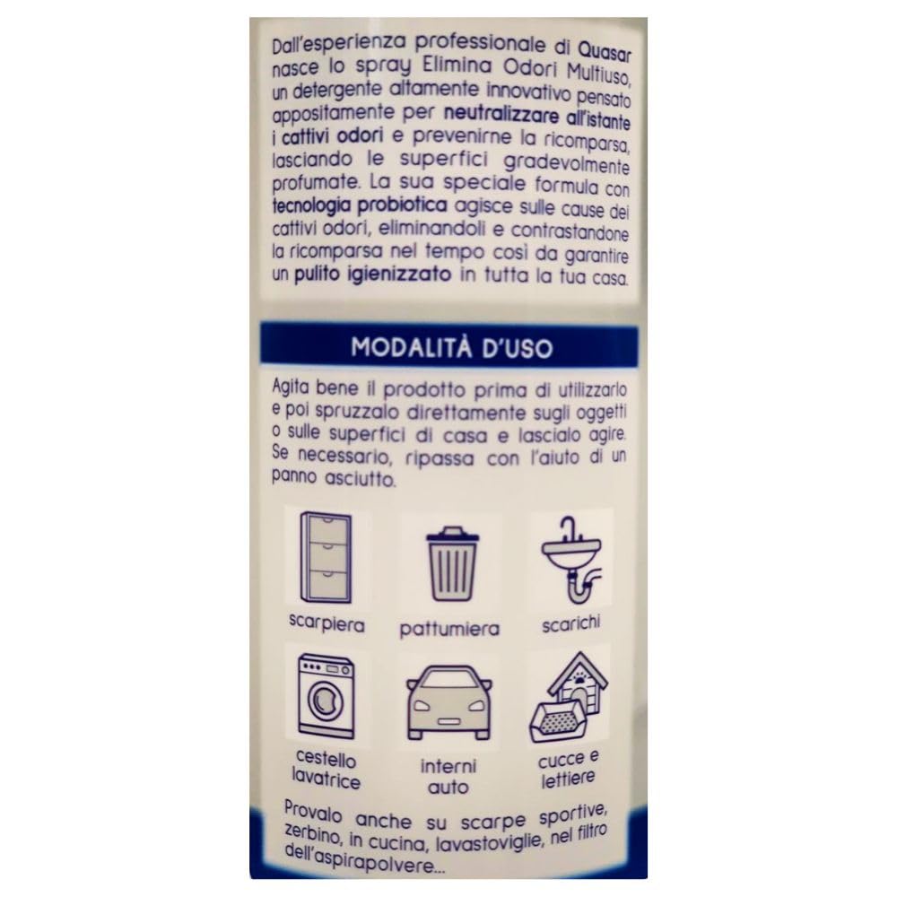 Elima Odori Multiuso, Neutralizza, Previene e Igienizza le Superfici, Ipoallergenico, Confezione da 500ml (4 Unità)