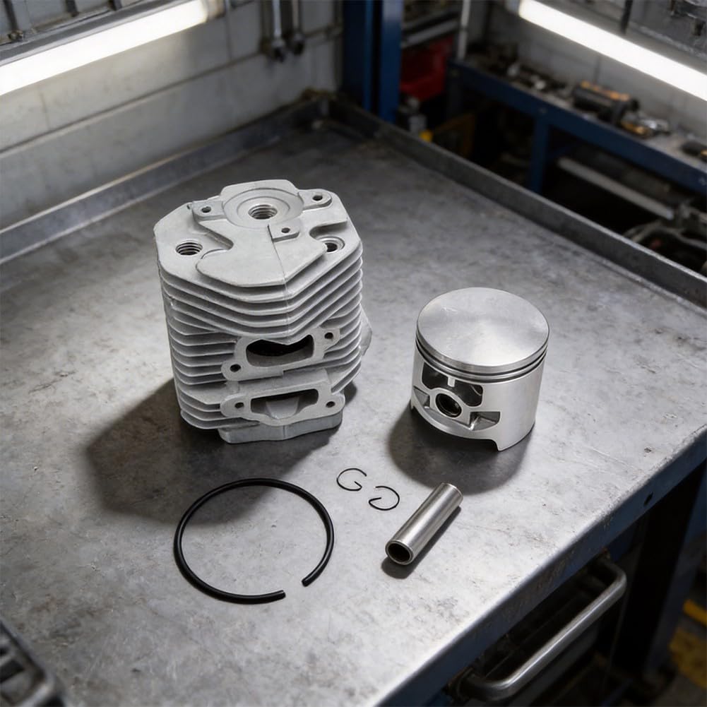 FUBESK Kit de cilindro y pistón de 52 mm 051 Ts510 Ts760 para sustituye a 1111-020-1200 piezas de motor de metal, reparación de cortacésped, bobina de arranque de retroceso plateado